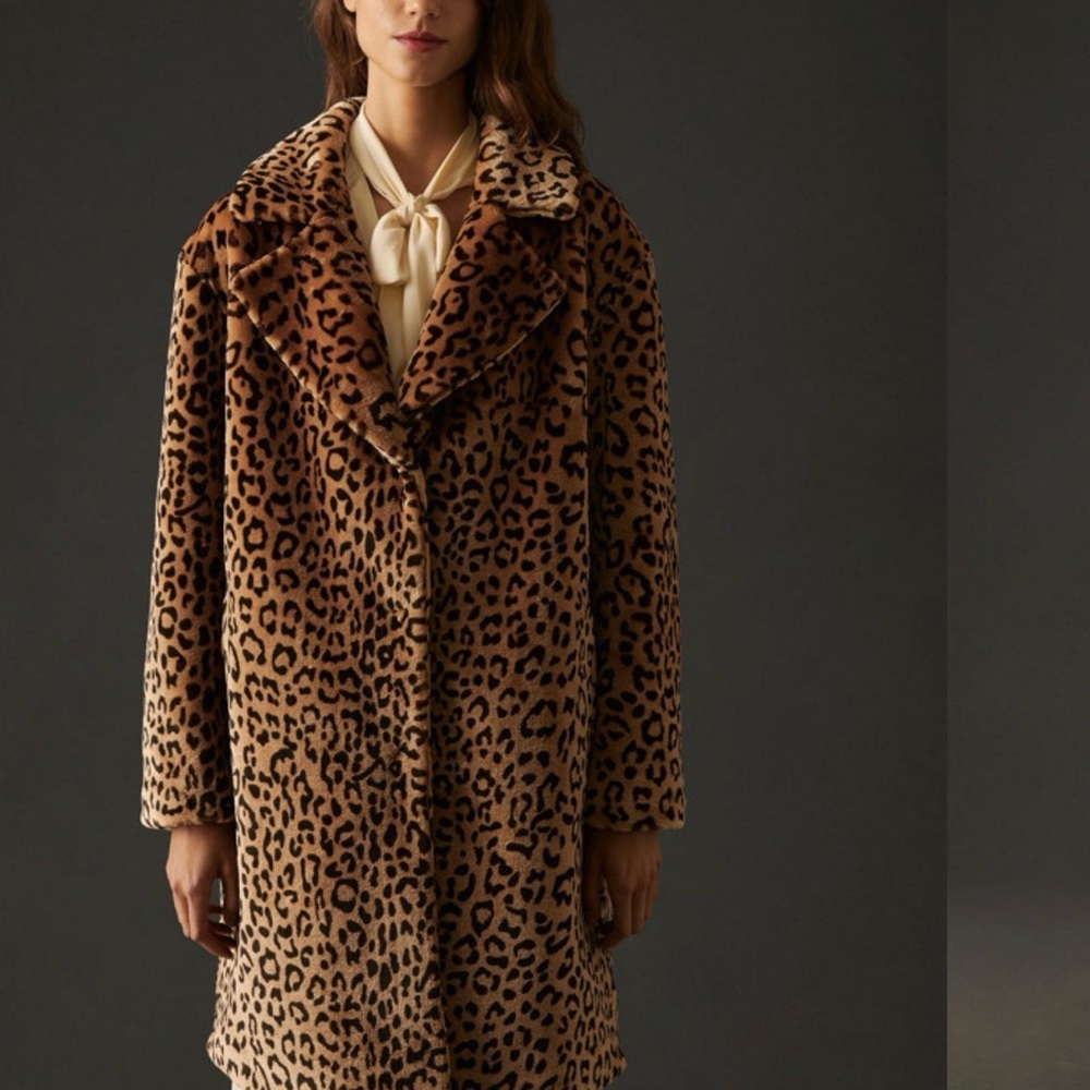 MAUVE-Anthropologie- Animal Print Faux Fur Coat xx-small